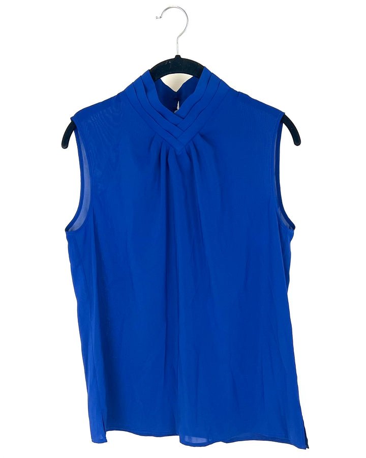 Navy Blue Sheer Flowy Blouse - Extra Small