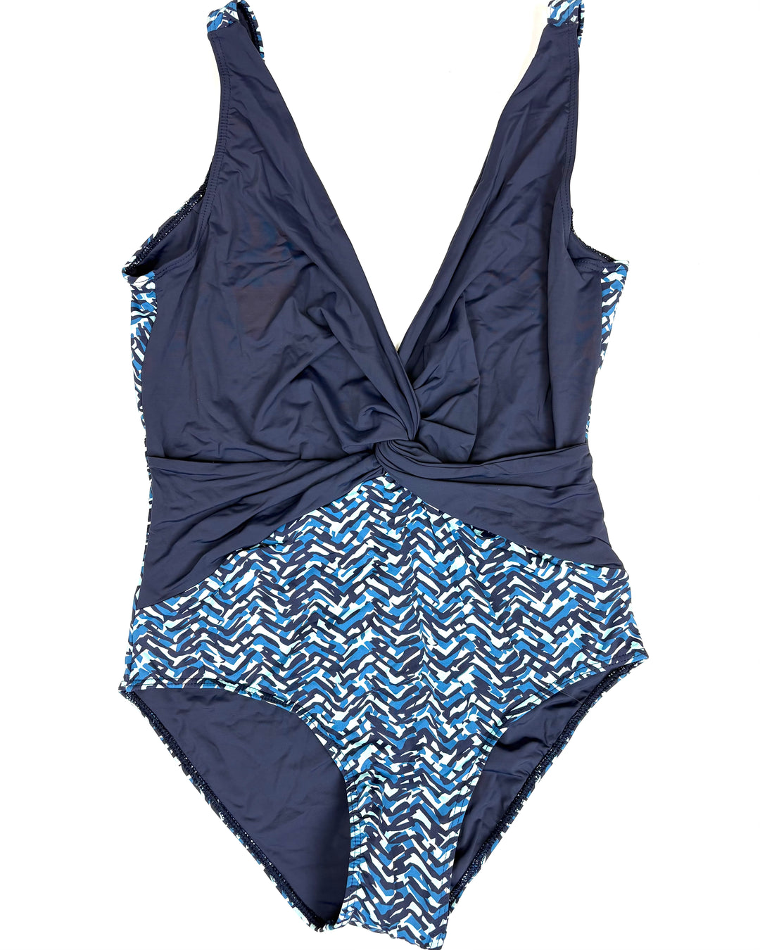 Abstract Blue Deep V-Neck One Piece Swimsuit - Size 2/4 and 10/12