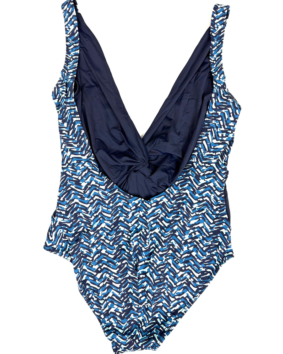 Abstract Blue Deep V-Neck One Piece Swimsuit - Size 2/4 and 10/12