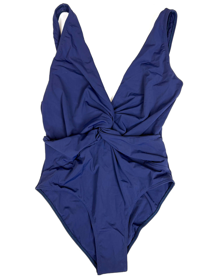 Navy Blue Deep V-Neck One Piece Swimsuit - Size 2/4