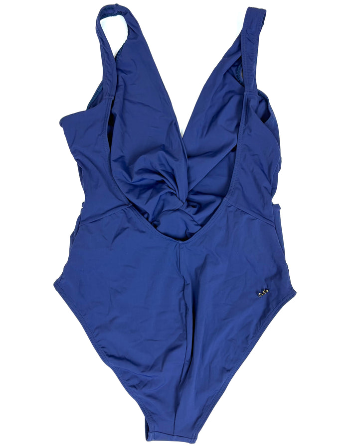 Navy Blue Deep V-Neck One Piece Swimsuit - Size 2/4