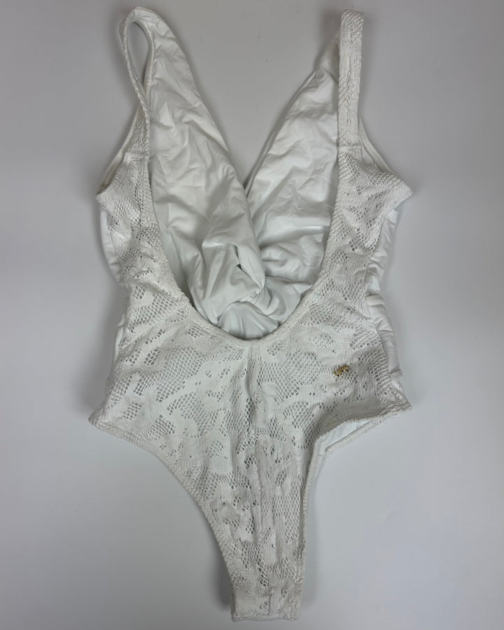 White Deep V-Neck One Piece Swimsuit - Size 2/4