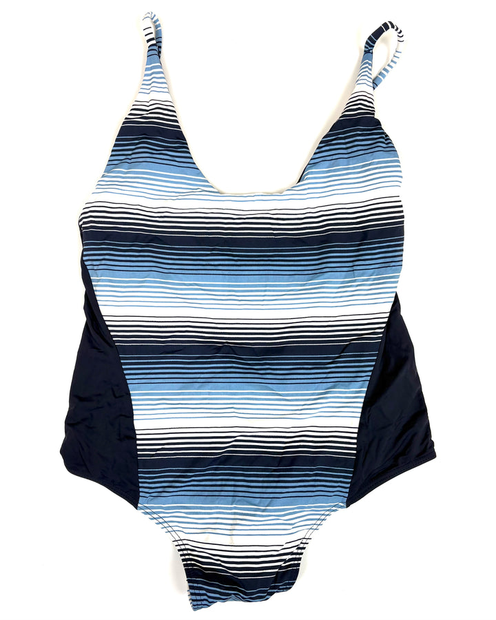 White & Blue Striped One Piece Swimsuit - Size 2/4