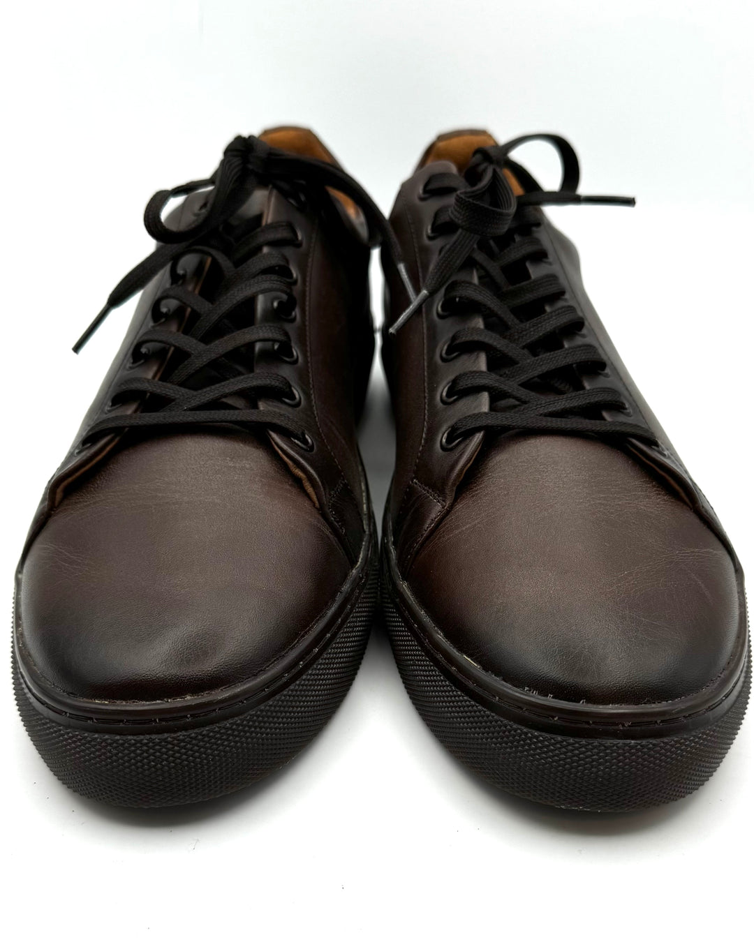 MENS Espresso Brown Leather Sneakers - Size 12.5