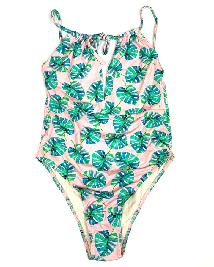 Pink Leaf Print Cheeky One Piece - Size 2/4