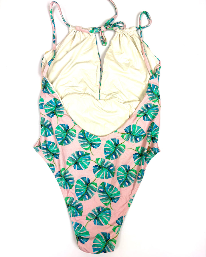 Pink Leaf Print Cheeky One Piece - Size 2/4