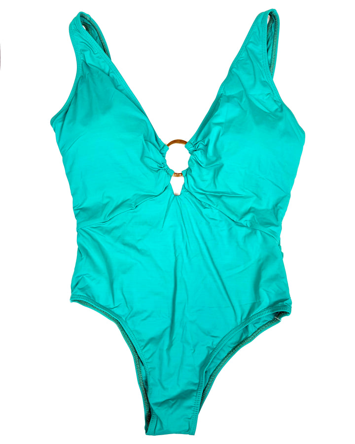 Cheeky Teal V-Neck One Piece Swimsuit - Size 4/6