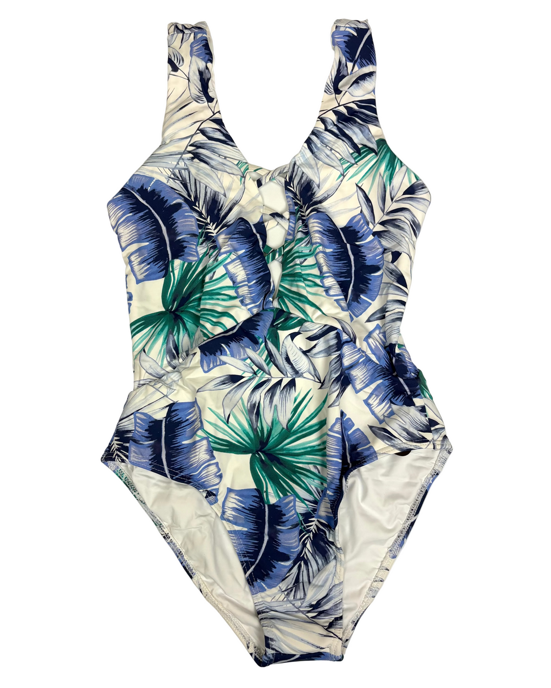 White Leaf Print Crisscross One Piece - Size 2/4