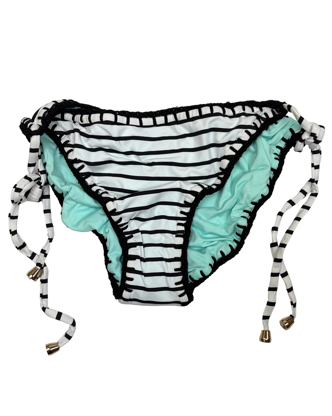 Striped Sky Blue Reversible Crochet Scrunch Tie Bikini Bottom - XL