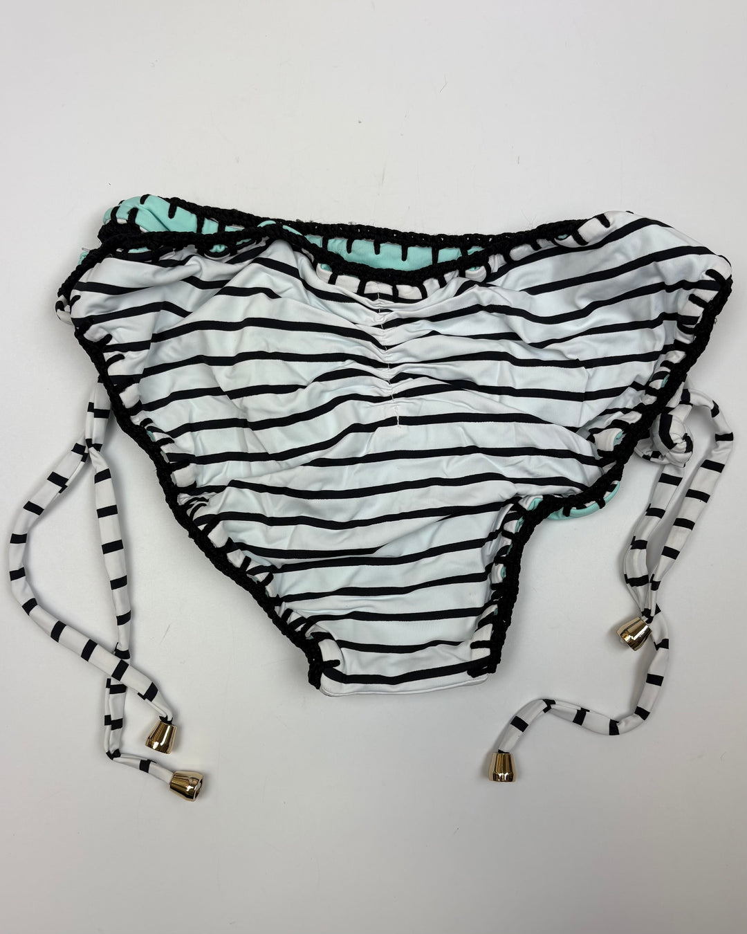 Striped Sky Blue Reversible Crochet Scrunch Tie Bikini Bottom - XL