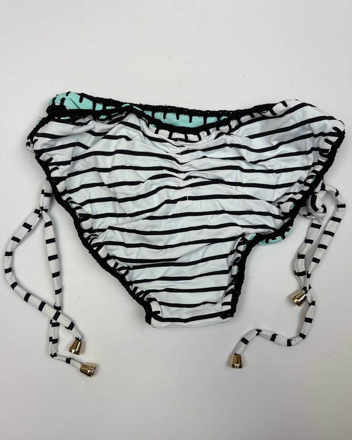Striped Sky Blue Reversible Crochet Scrunch Tie Bikini Bottom - XL
