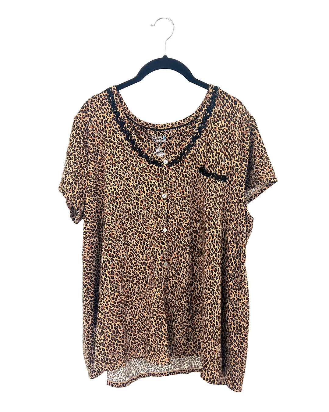 Short Sleeve Cheetah Print Pajama Set - 1X