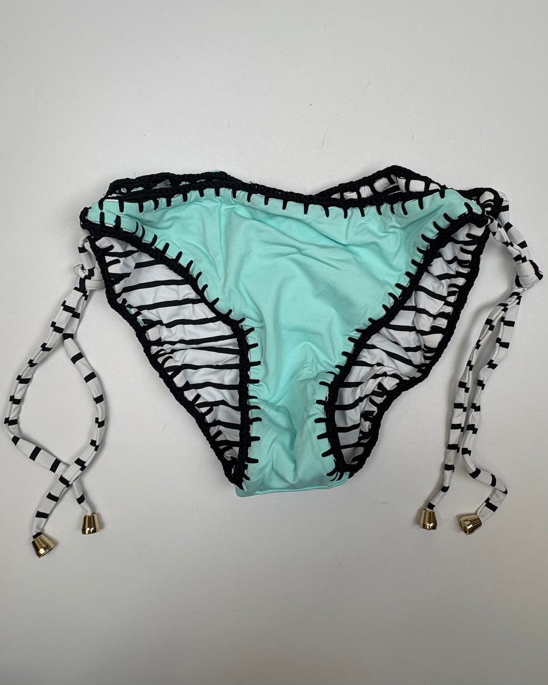 Striped Sky Blue Reversible Crochet Scrunch Tie Bikini Bottom - XL