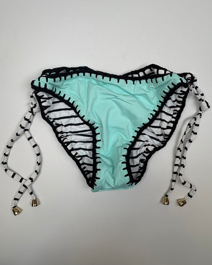 Striped Sky Blue Reversible Crochet Scrunch Tie Bikini Bottom - XL