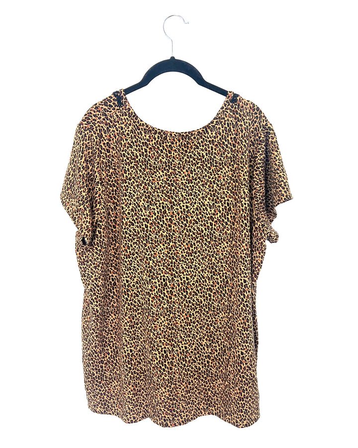 Short Sleeve Cheetah Print Pajama Set - 1X