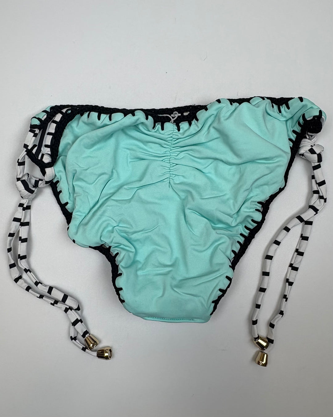 Striped Sky Blue Reversible Crochet Scrunch Tie Bikini Bottom - XL