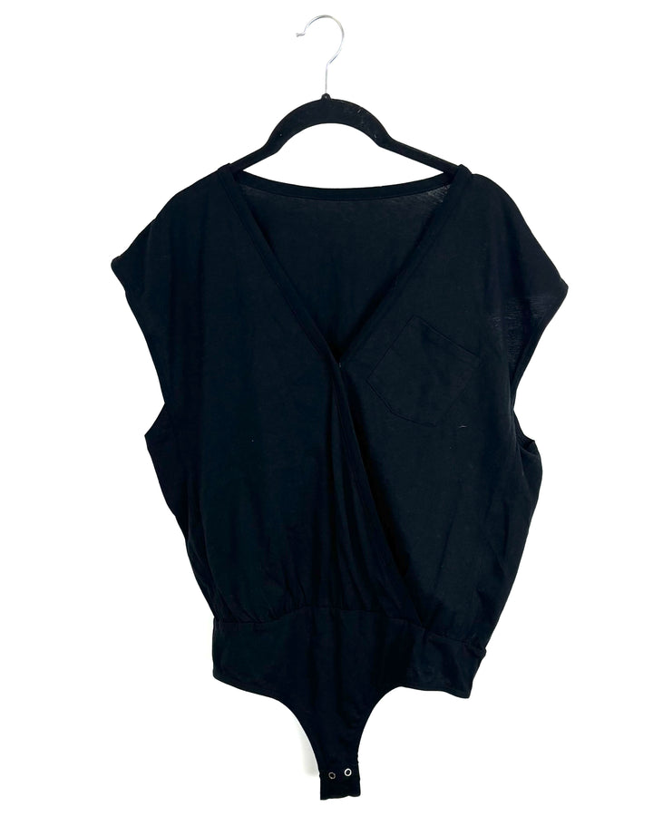 Black Sleeveless V Neck Bodysuit - 2/4