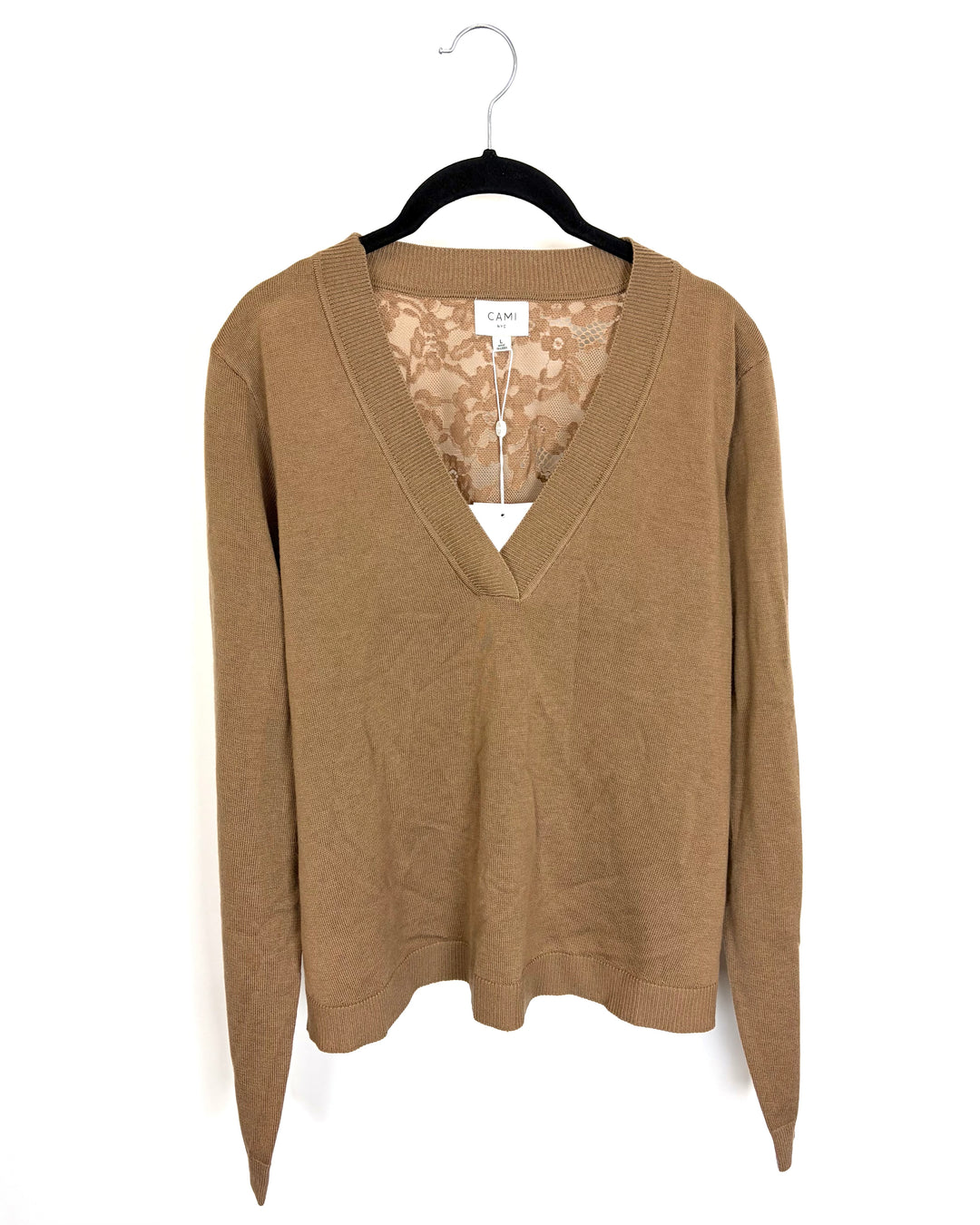 Brown Lace V-Neck Sweater- Size 6/8