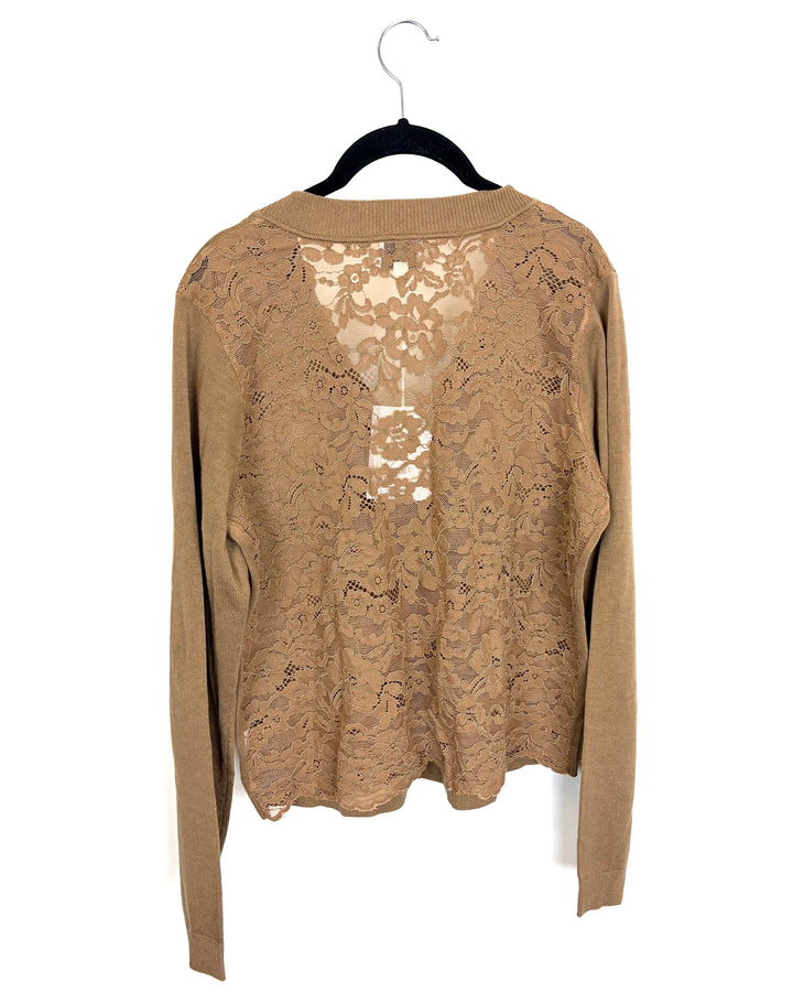 Brown Lace V-Neck Sweater- Size 6/8