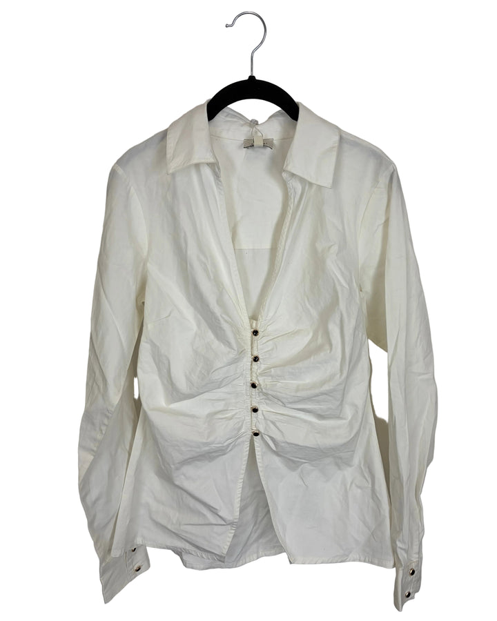 White Button Detailed Collared Top- Size 4/6