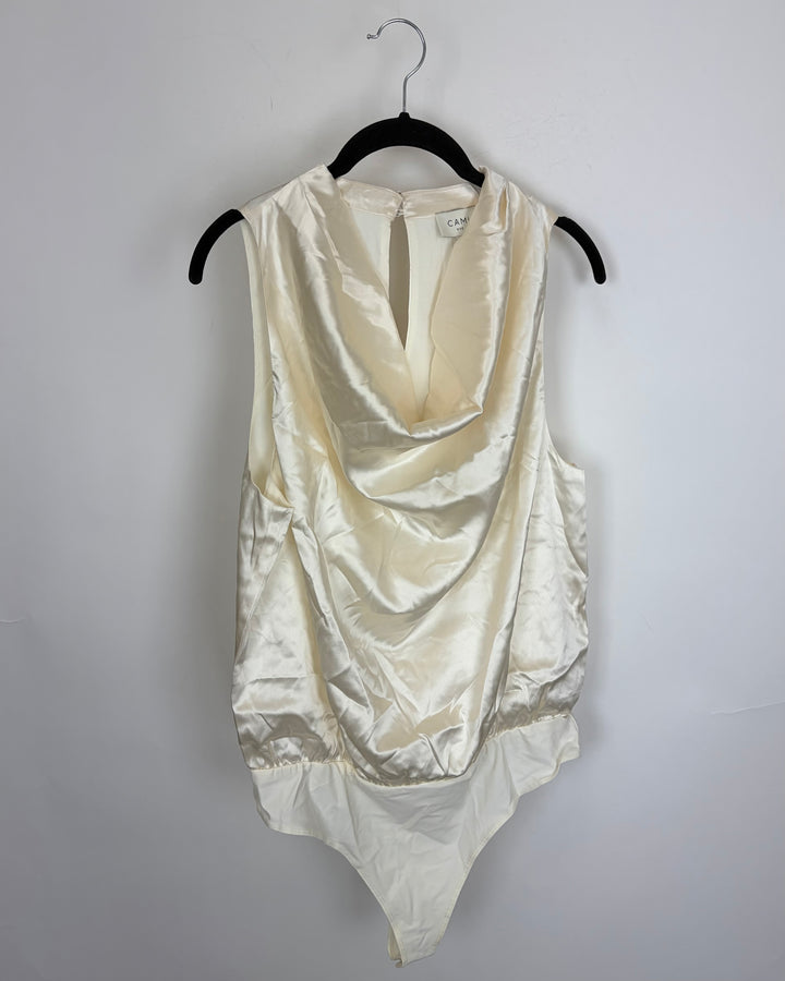 Champagne White Cowl-Neck Bodysuit - Size 10/12