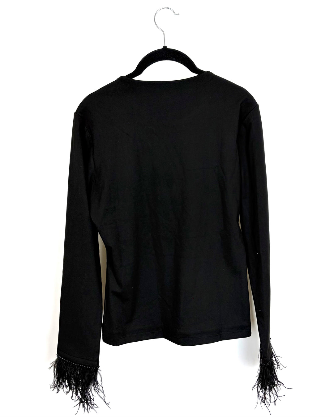 Black Feather Trim Long Sleeve - Size 12/14