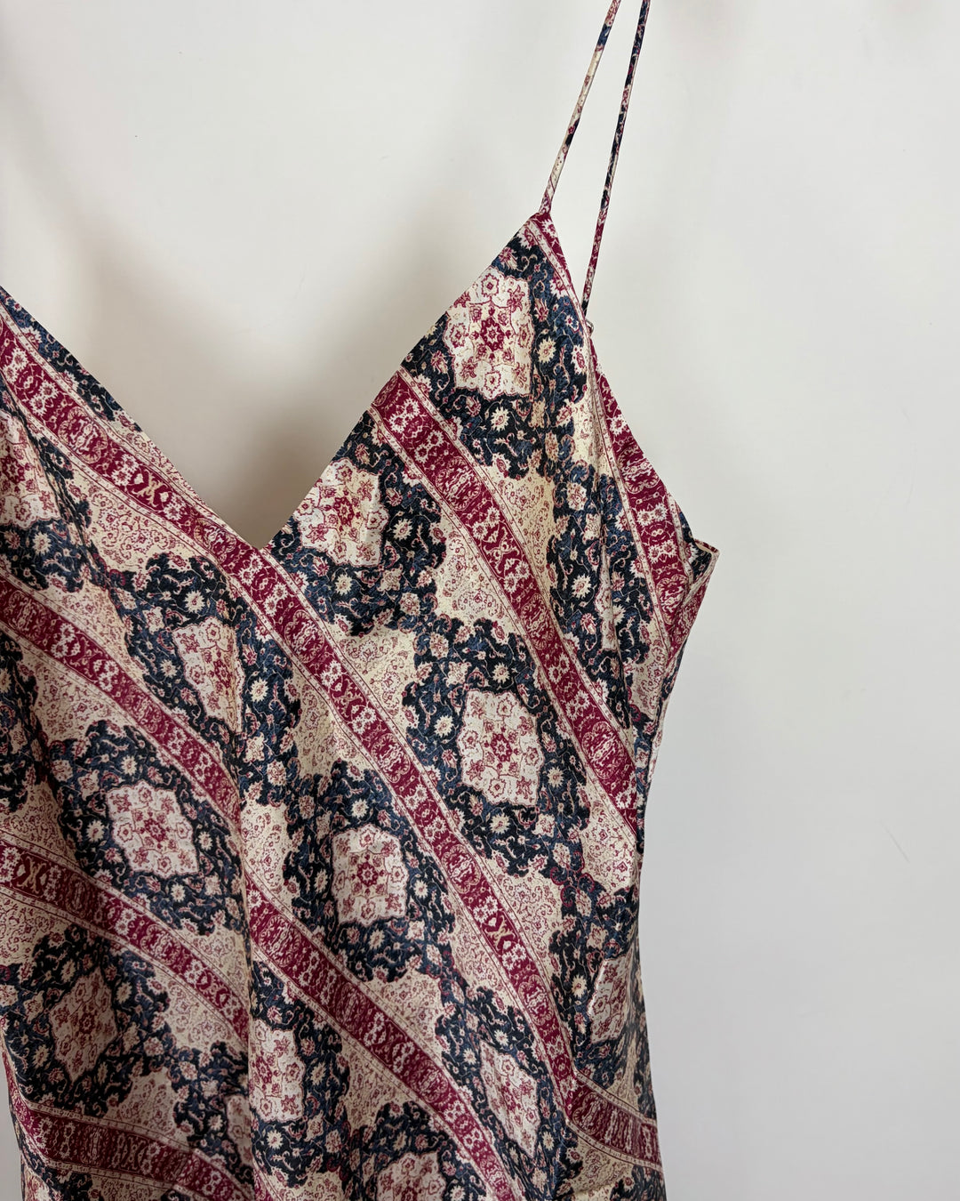 Burgundy & Navy Print Slip Dress - Size 4/6