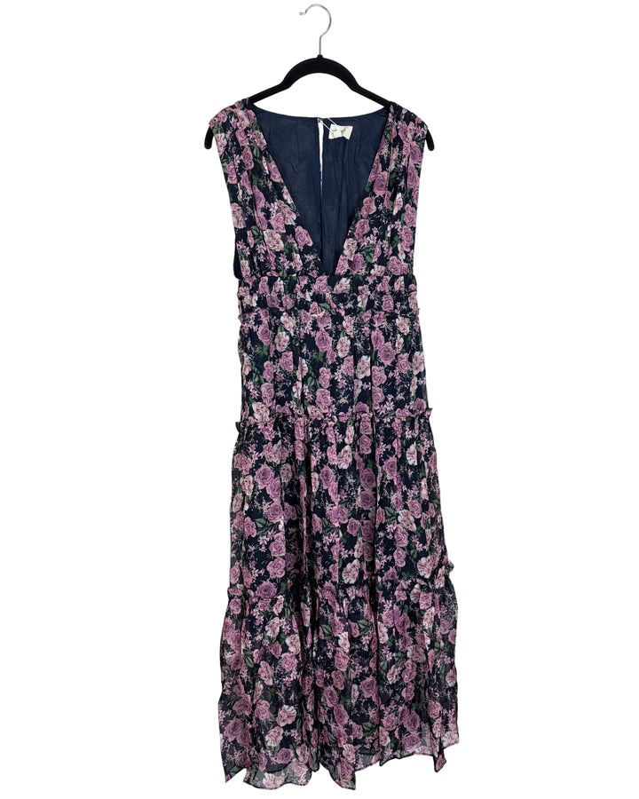 Dark Purple Tiered Ruffle Floral Dress - Size 6/8