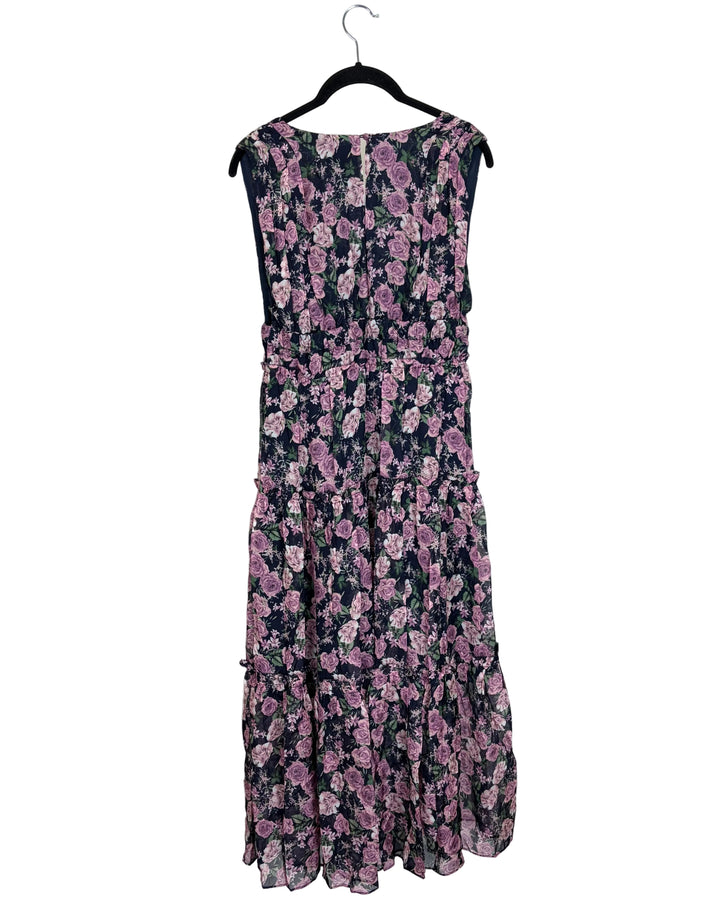 Dark Purple Tiered Ruffle Floral Dress - Size 6/8