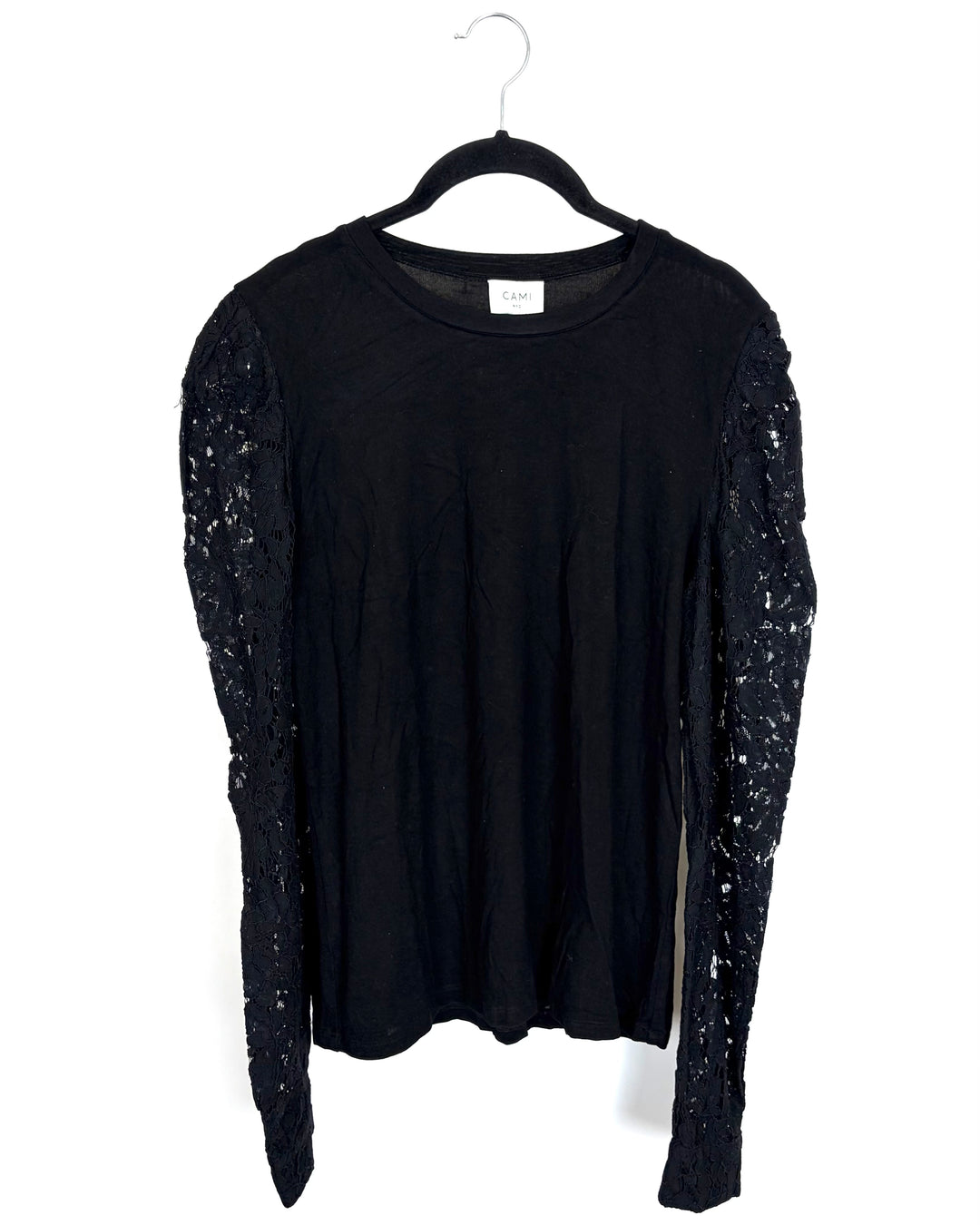 Black Lace-Sleeved Top - Size 10/12