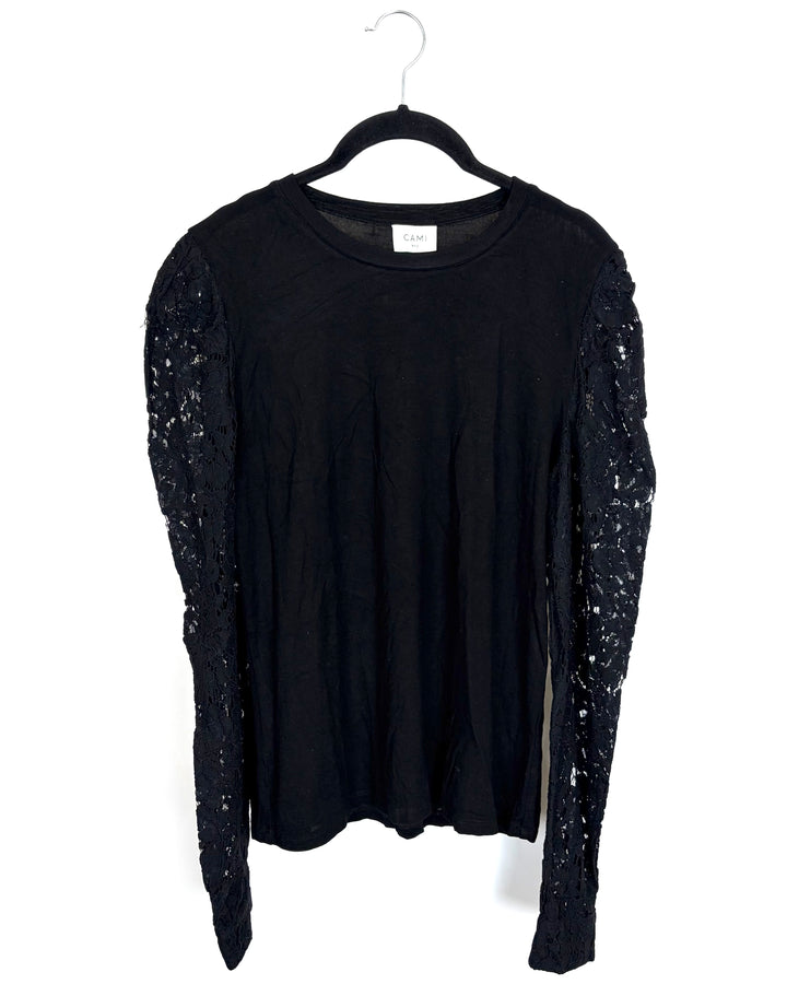 Black Lace-Sleeved Top - Size 10/12