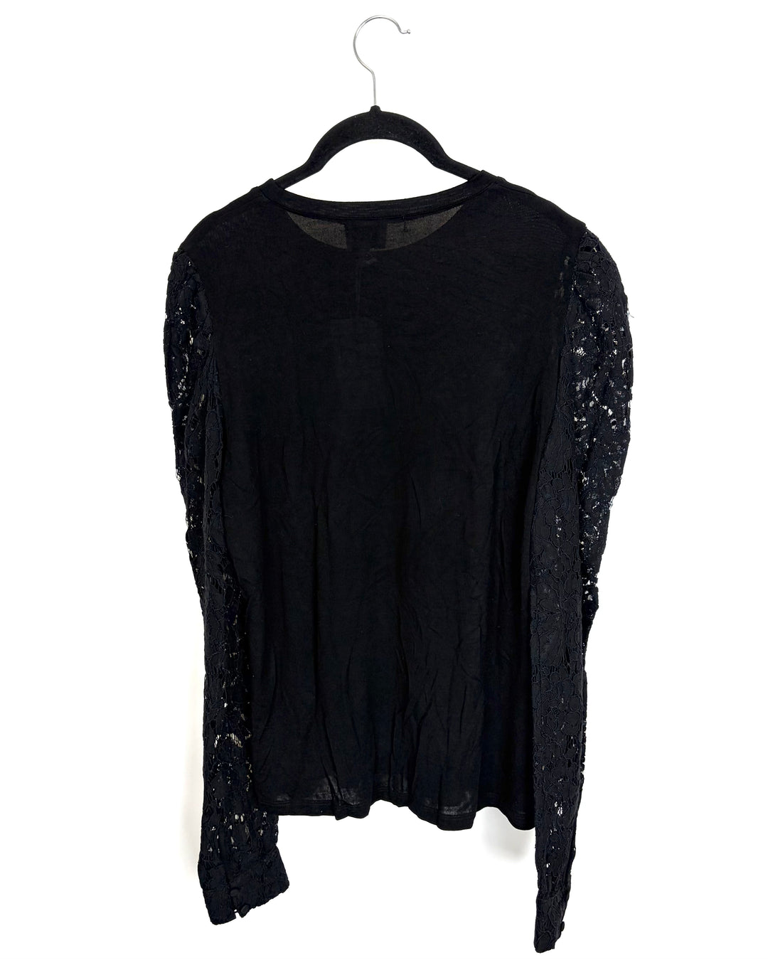 Black Lace-Sleeved Top - Size 10/12