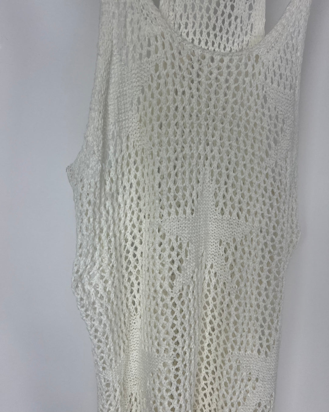 White Knit Tank Top With Stars - Small