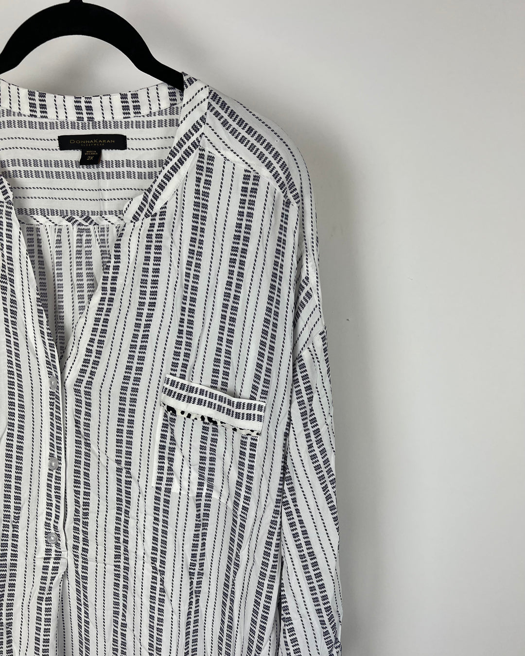 Long Sleeve White and Navy Lounge Dress - 2X