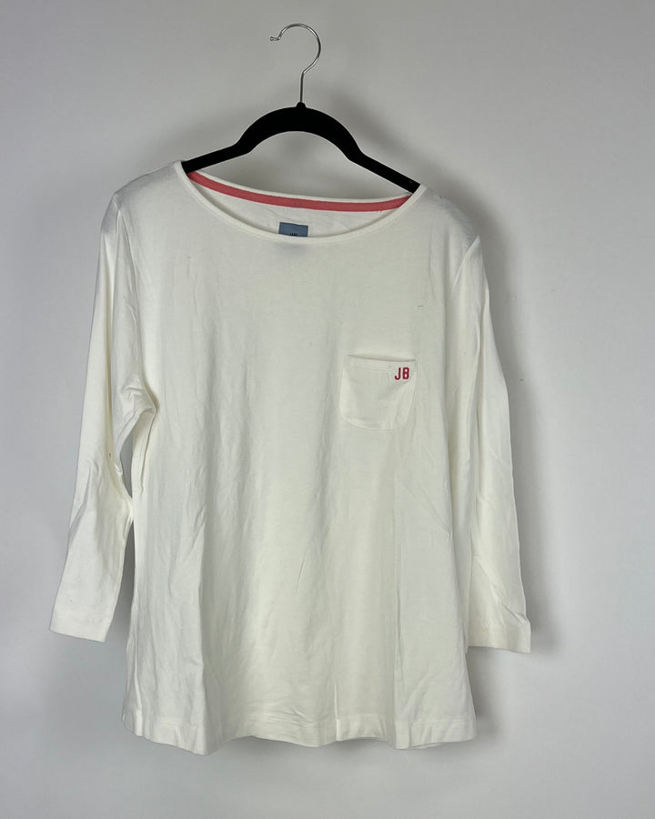 White Long-Sleeve Shirt With Chest Pocket - Small