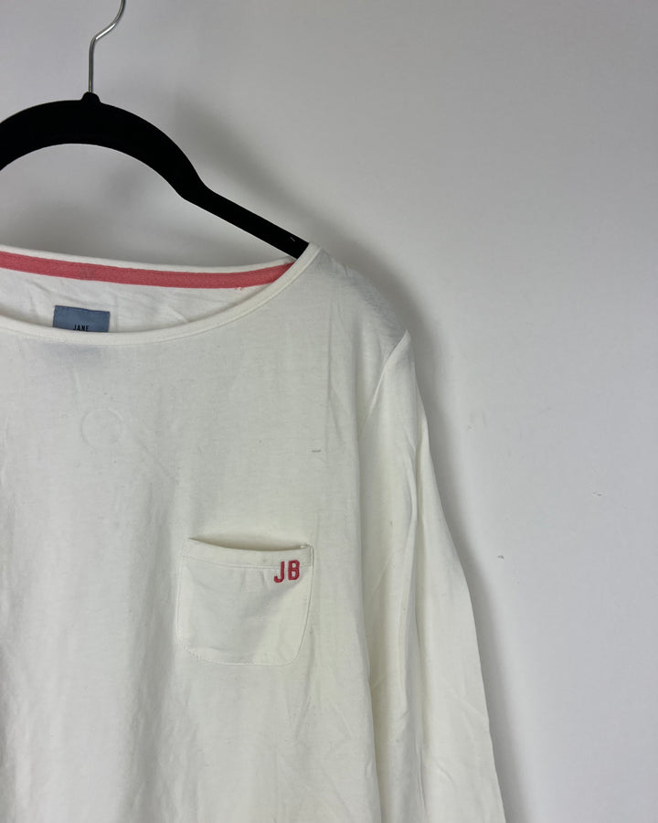White Long-Sleeve Shirt With Chest Pocket - Small