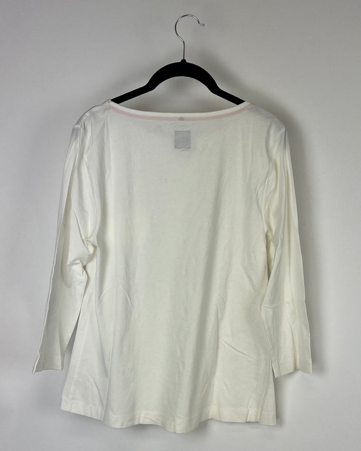 White Long-Sleeve Shirt With Chest Pocket - Small