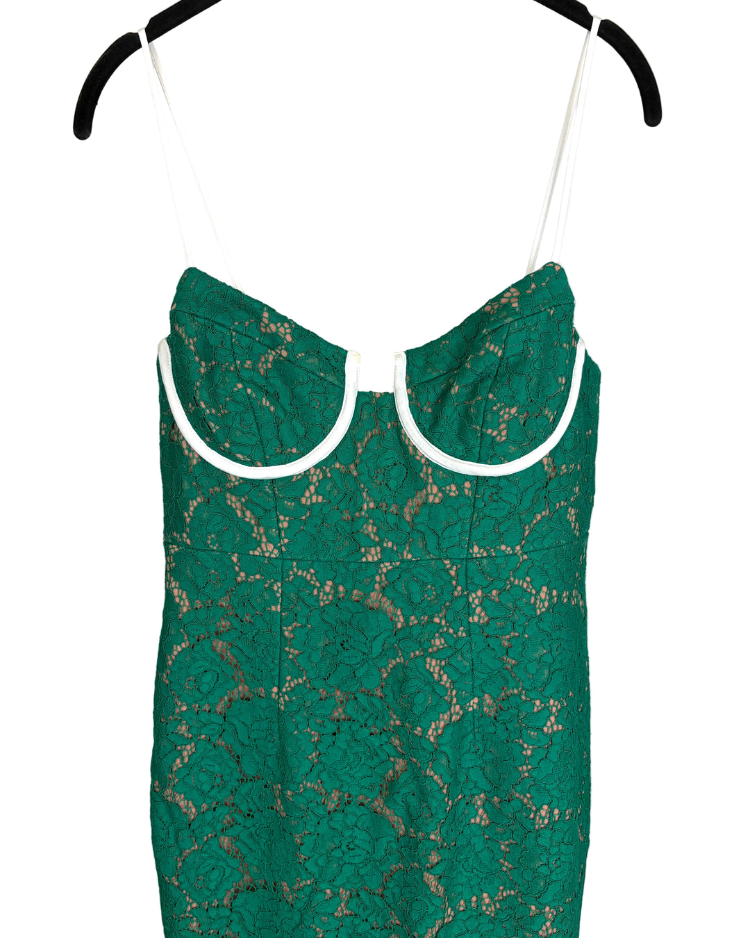 Emerald Green Lace Dress With White Piping -Size 2/4