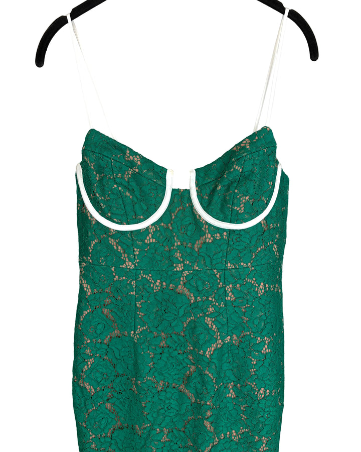 Emerald Green Lace Dress With White Piping -Size 2/4