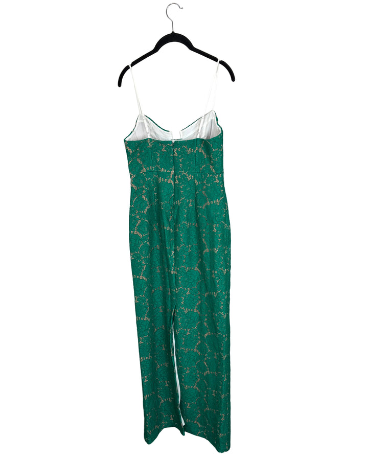 Emerald Green Lace Dress With White Piping -Size 2/4