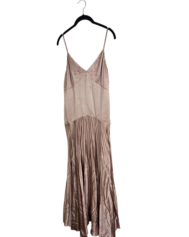 Metallic Brown Accordion Pleat Drop Waist Dress - Size 4