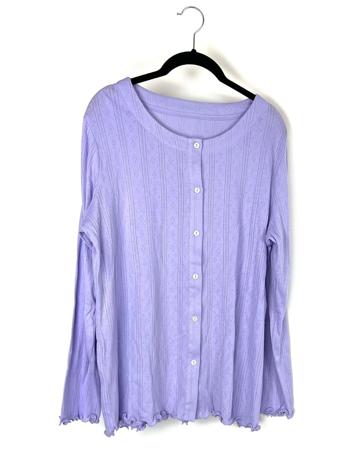 Purple Long Sleeve Button Down Sleep Top - Small