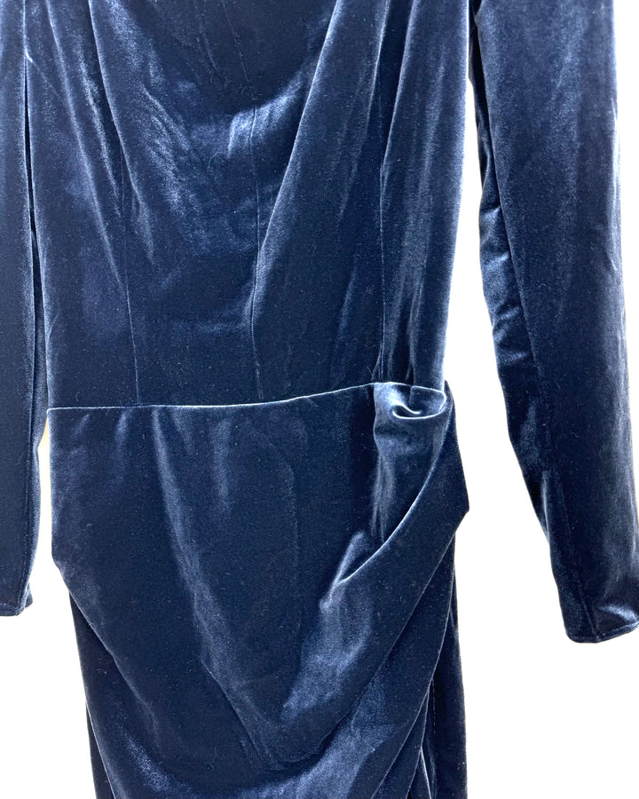 Dark Blue Velvet Square Neck Dress - Size 4