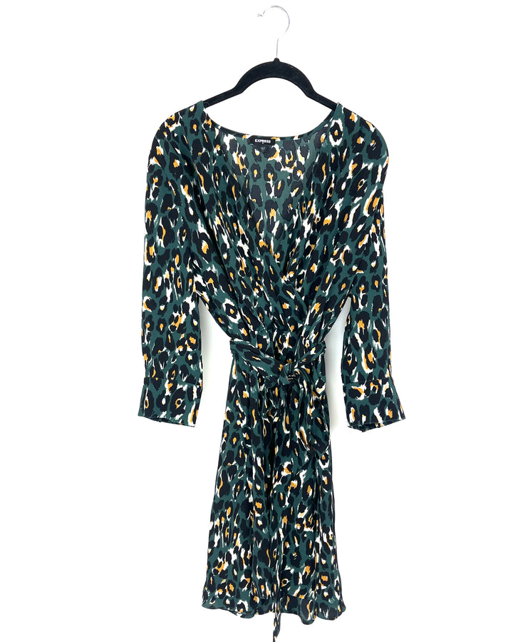 Dark Green Leopard Dress - Size 4/6