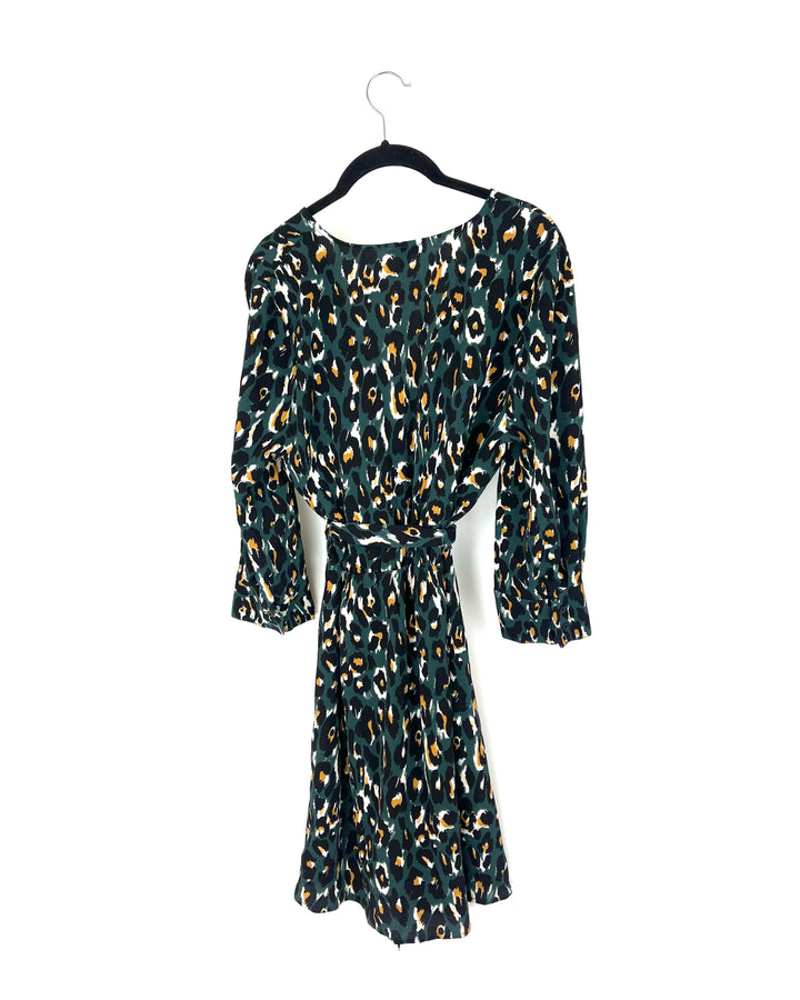 Dark Green Leopard Dress - Size 4/6