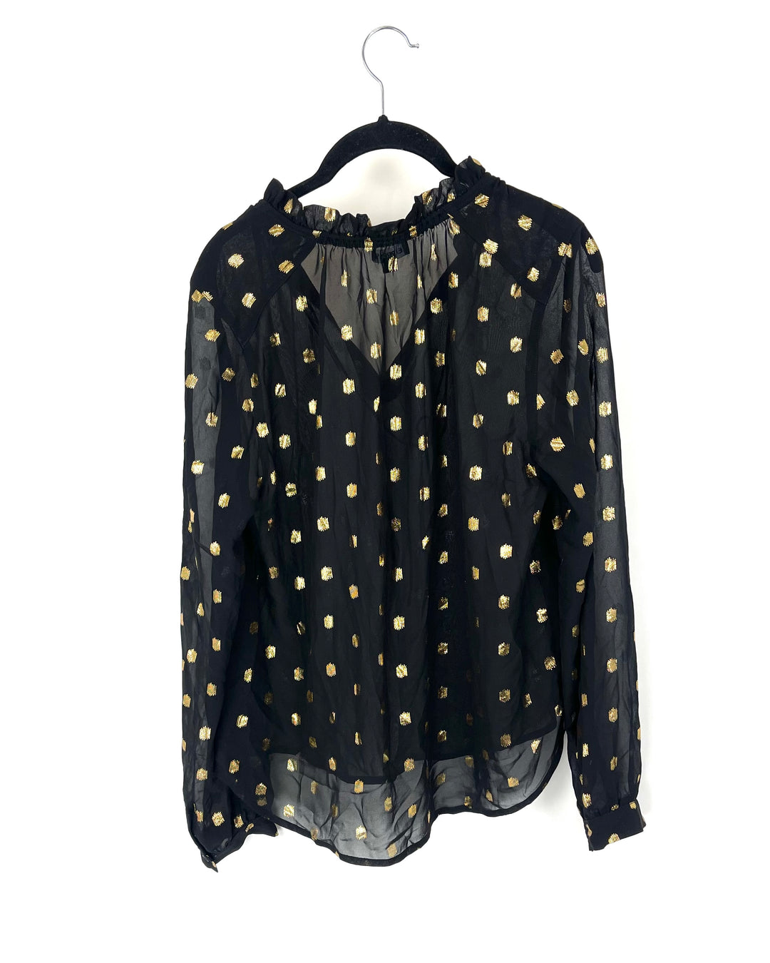 Sheer Black and Gold Long Sleeve Top - Small
