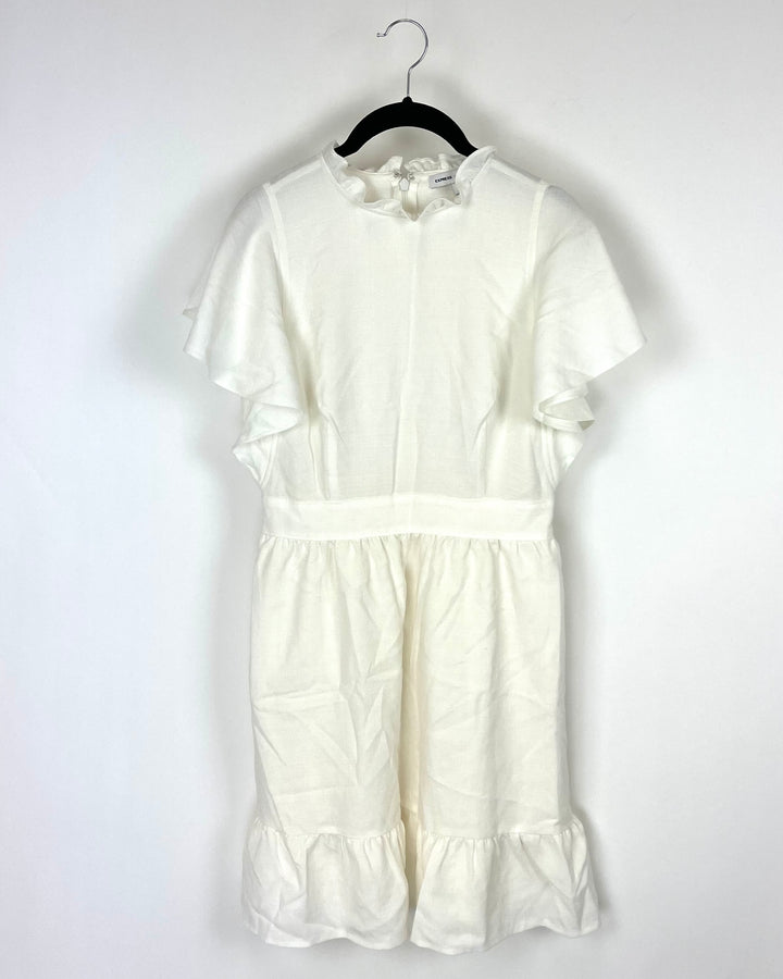 Off White Short Sleeve Ruffle Dress - Size 6