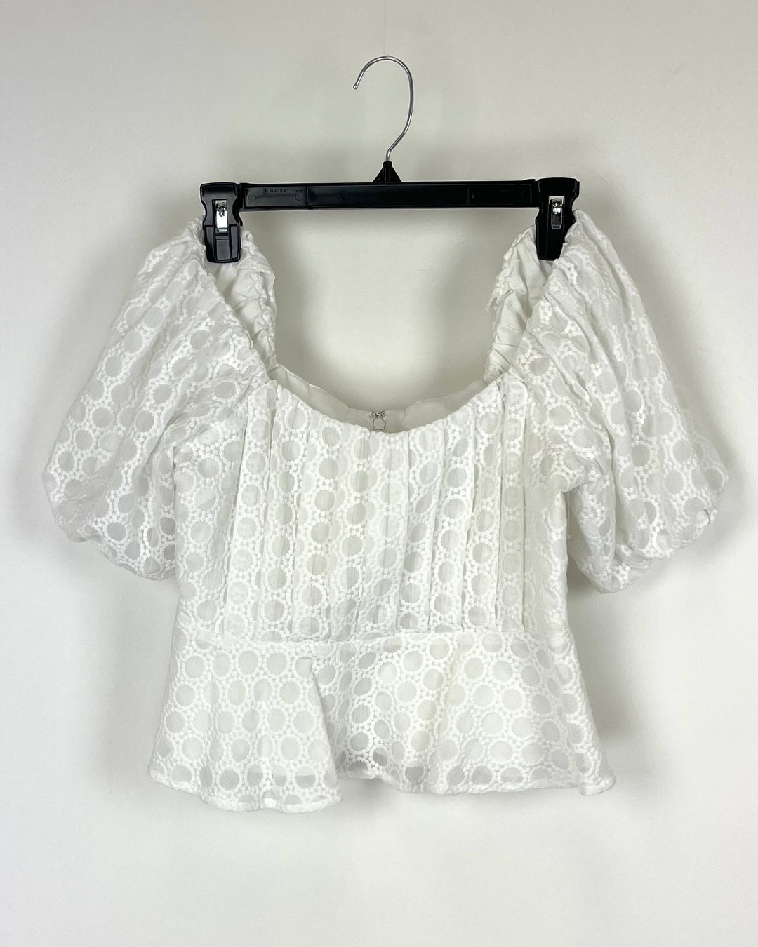 White Off The Shoulder Embroidery Cropped Top - Size 4/6