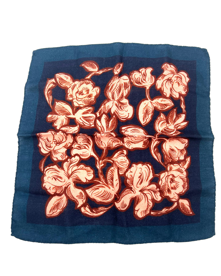 MENS Navy Blue, Dark Blue, Light and Dark Red Floral Pocket Square