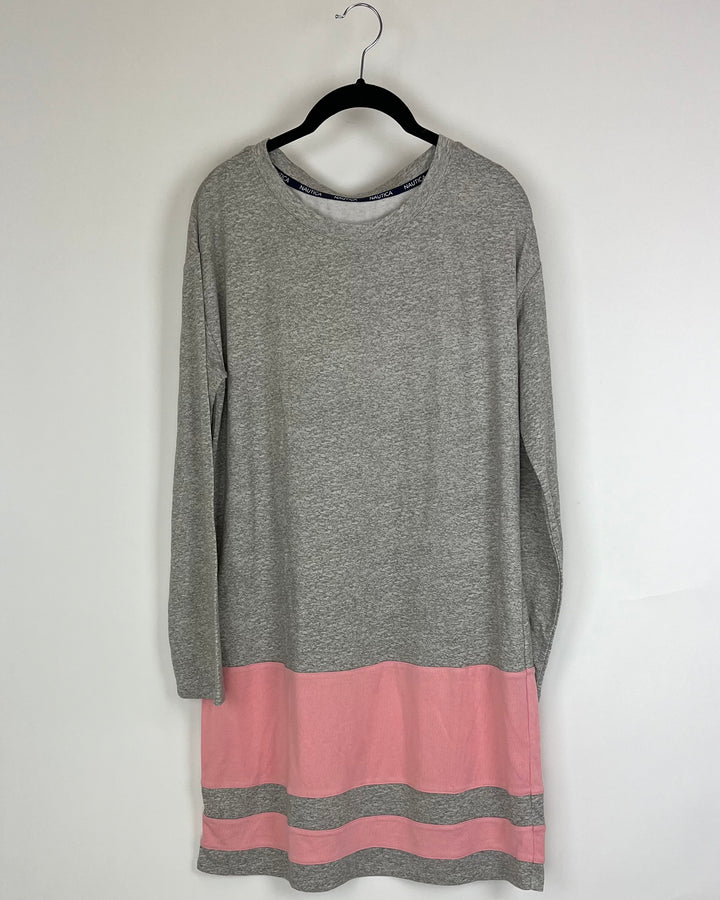 Gray Striped Long-Sleeve Lounge Dress - Size 4/6